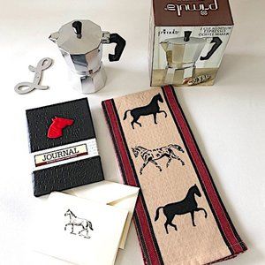 Horse Lover Espresso Pot, Tea Towel & Journal Gift